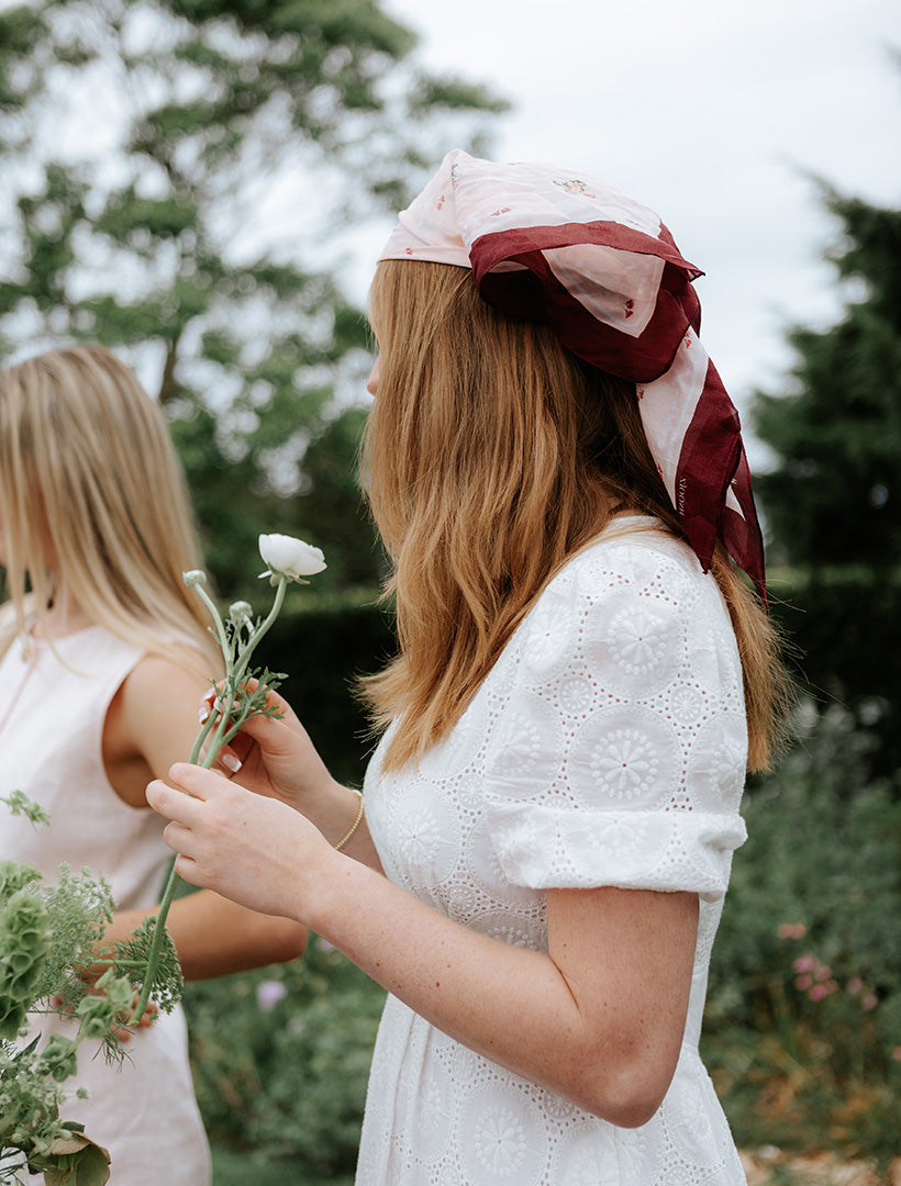 Border Floral Silk Scarf Pinot