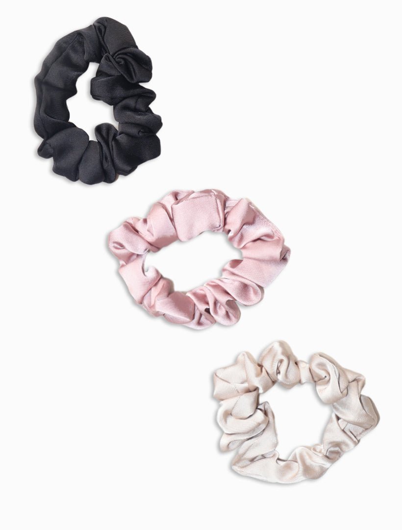 Scrunchie Set of 3 Black Pink Ivory - Zjoosh