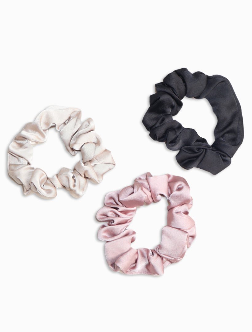 Scrunchie Set of 3 Black Pink Ivory - Zjoosh