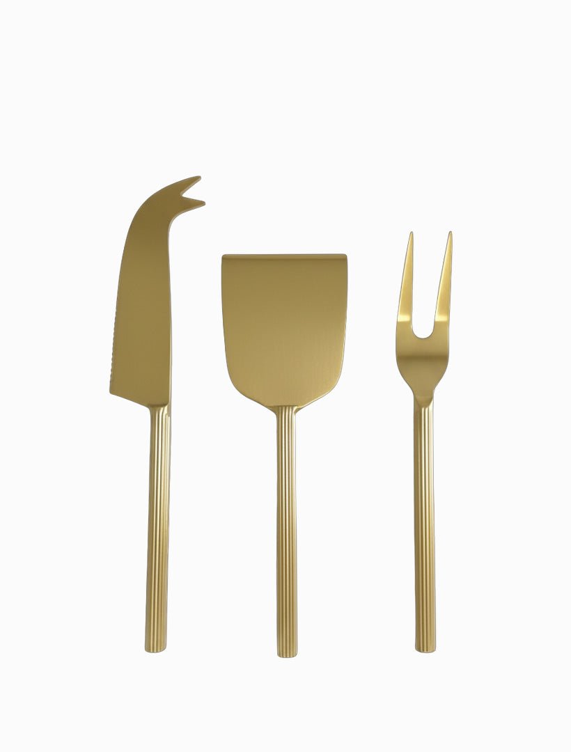 Set 3 Cheese Set Ribbed Gold - Zjoosh