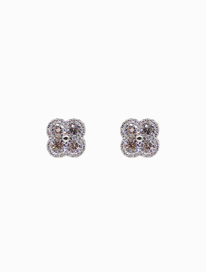 Silver Crystal Clover Studs Silver - Zjoosh