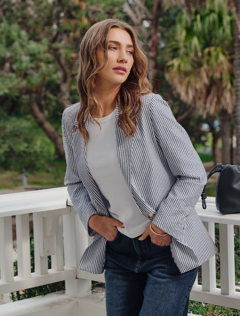 Sky Stripe Blazer Navy - FINAL SALE - Zjoosh