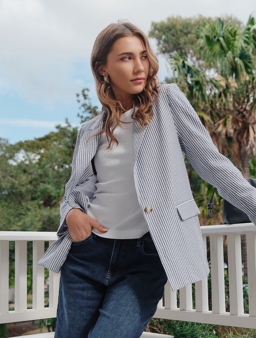 Sky Stripe Blazer Navy - FINAL SALE - Zjoosh