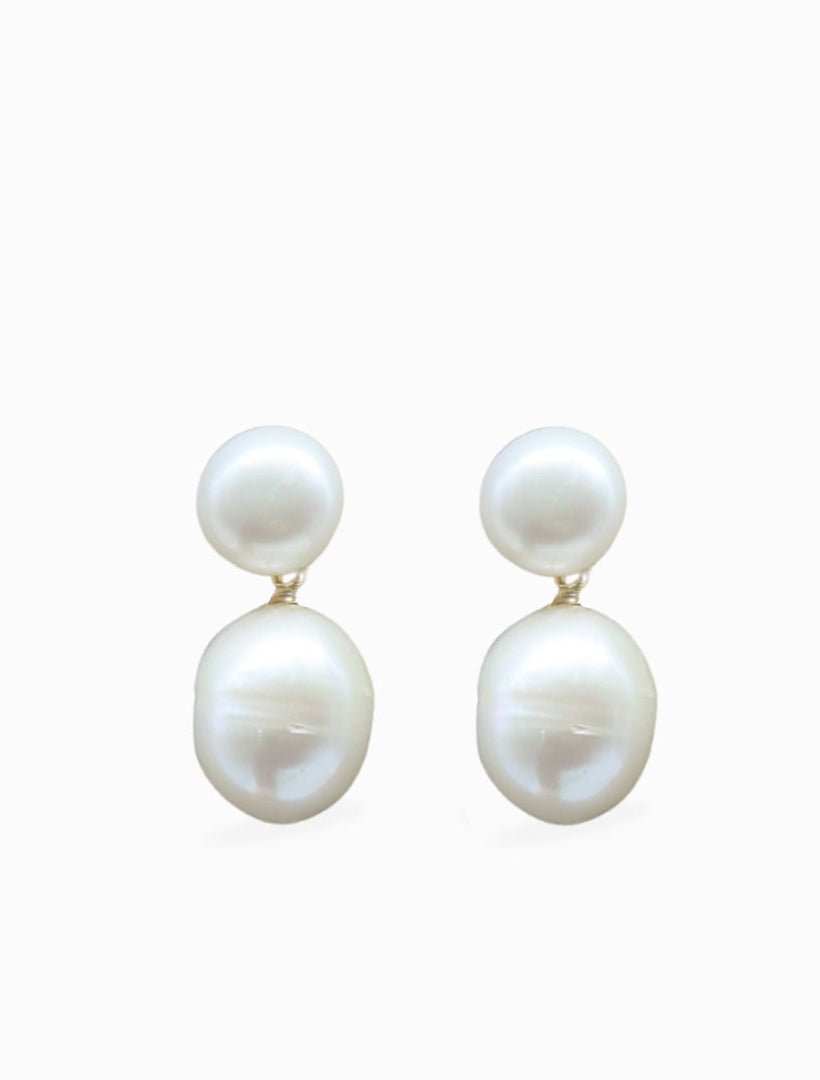 front view of Small white Pearl Stud Drop earrings - Zjoosh