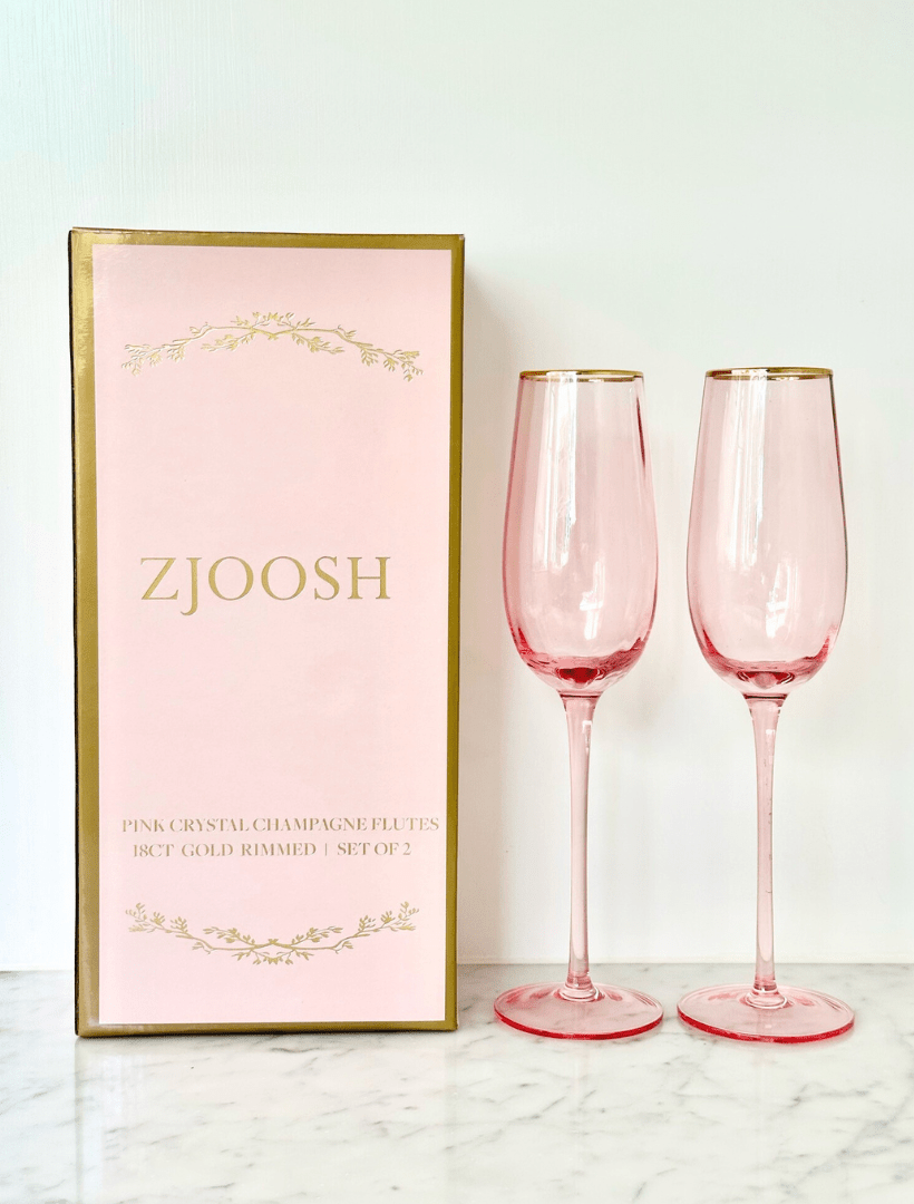 Soiree Crystal Champagne Flutes Pink (Set of 2) - Zjoosh