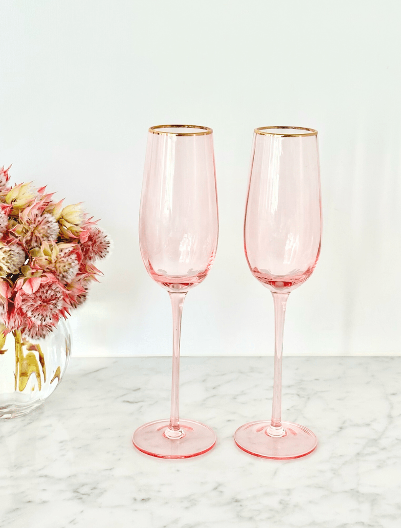 Soiree Crystal Champagne Flutes Pink (Set of 2) - Zjoosh