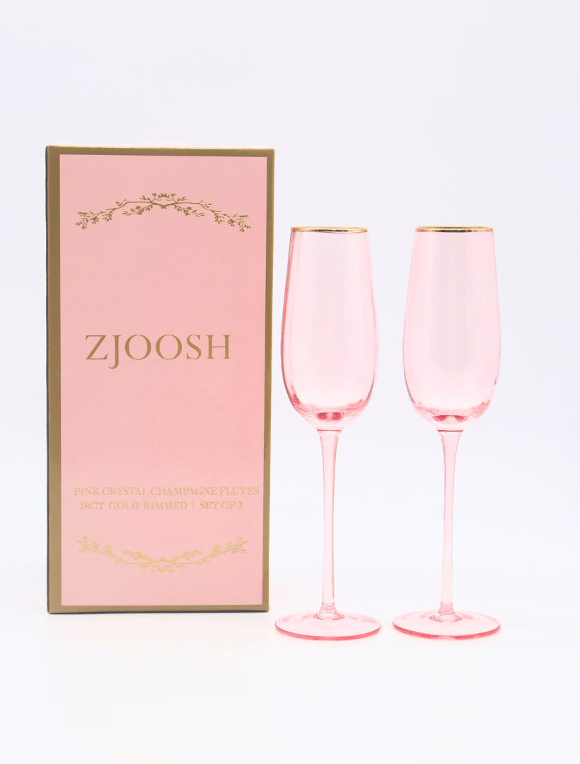 Soiree Crystal Champagne Flutes Pink (Set of 2) - Zjoosh