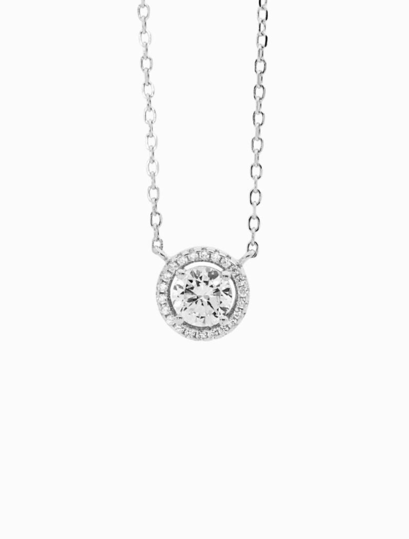 Solitaire Halo Necklace Rhodium - Zjoosh