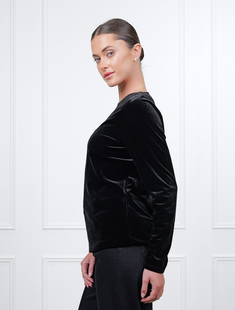 Sophia Velvet Long Sleeve Top Black - Zjoosh