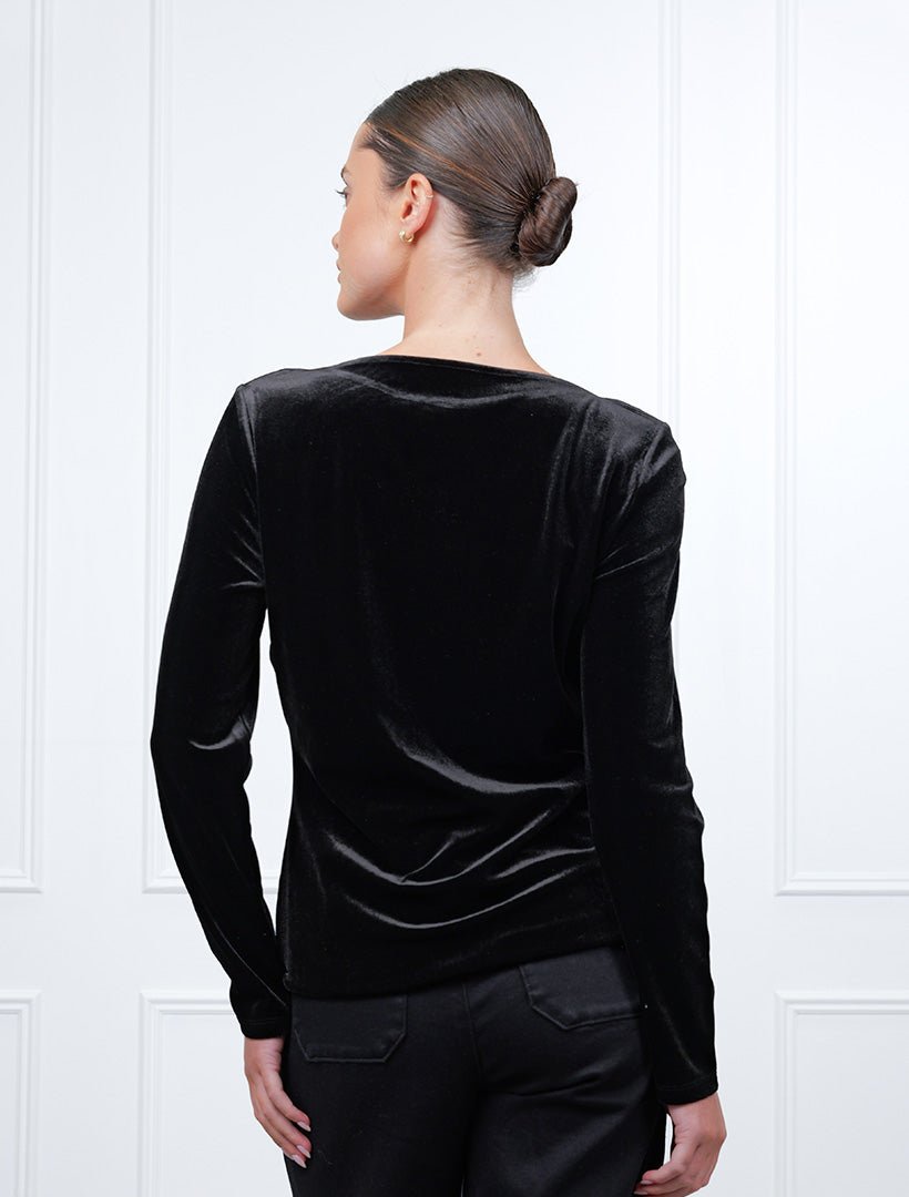 Sophia Velvet Long Sleeve Top Black - Zjoosh
