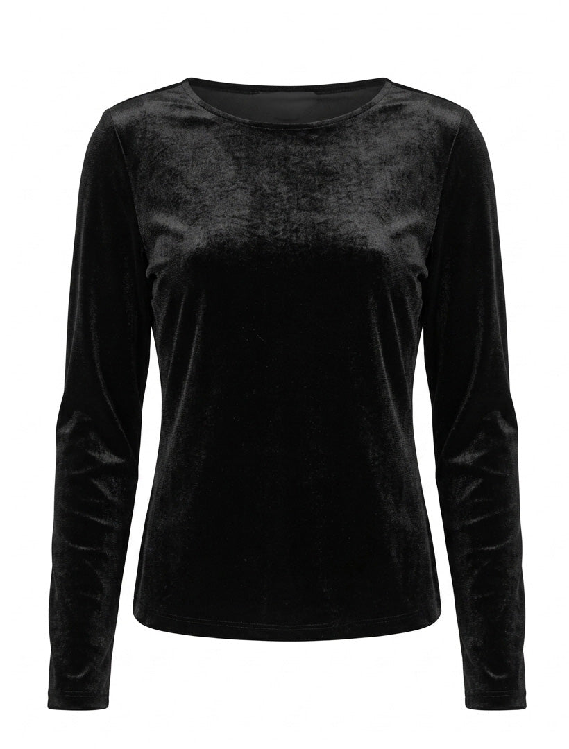 Sophia Velvet Long Sleeve Top Black - Zjoosh