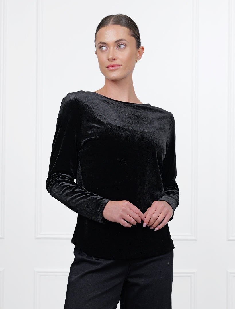Sophia Velvet Long Sleeve Top Black - Zjoosh