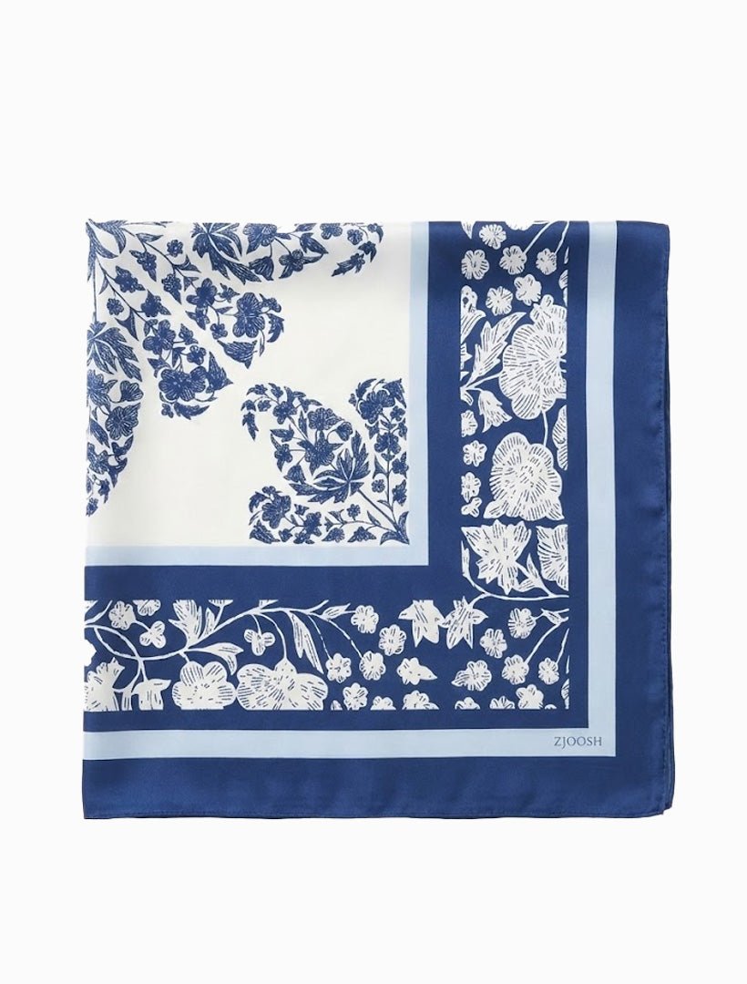 Square Scarf Blue Paisley and Florals - Zjoosh