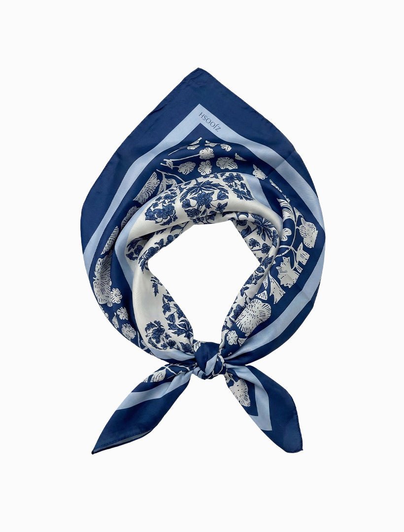 Square Scarf Blue Paisley and Florals - Zjoosh