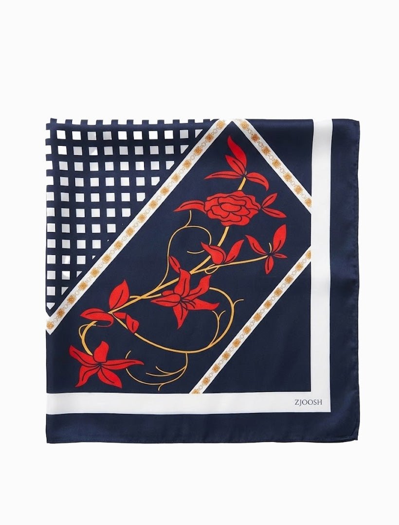 Square Scarf Navy and Red Floral - Zjoosh