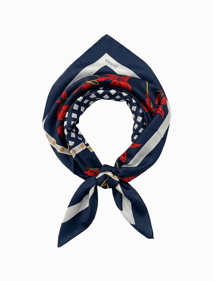 Square Scarf Navy and Red Floral - Zjoosh