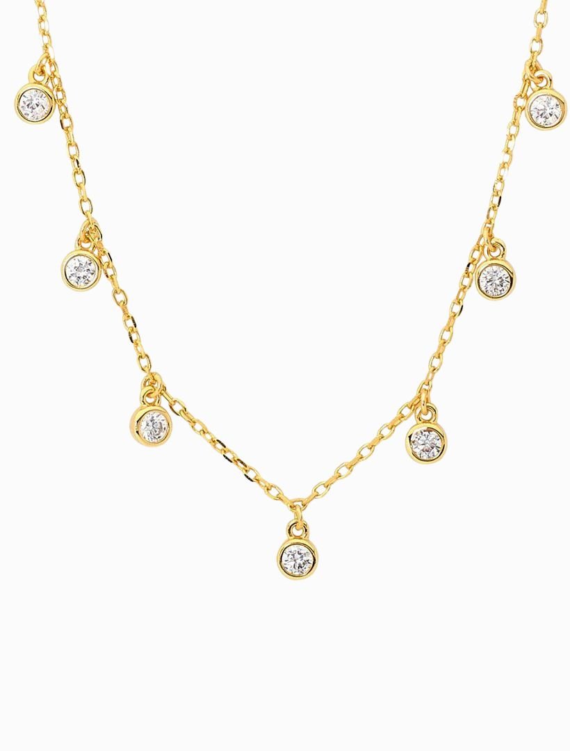 Ss 7 Bezel Set Wh Cz Necklace Gold - Zjoosh