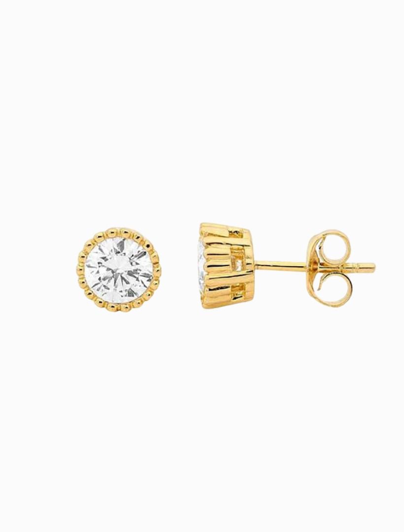 Stainless Steel 5mm Cubic Zirconia Crown Set Earring Gold - Zjoosh