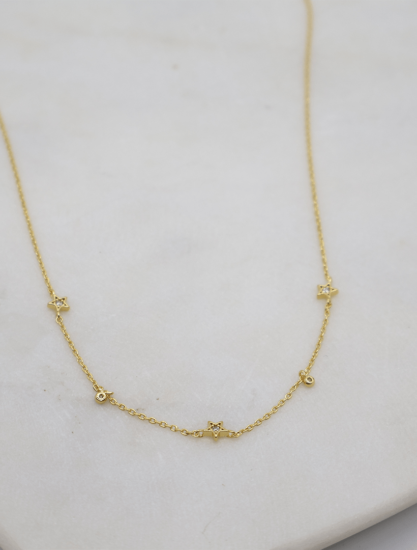 Star and Crystal Necklace Gold - Zjoosh