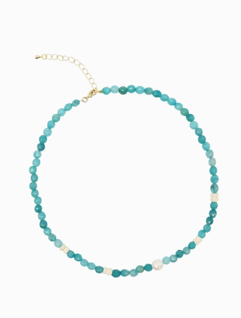 Stone and Pearl Necklace Blue - Zjoosh