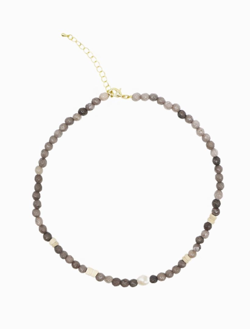 Stone and Pearl Necklace Grey - Zjoosh