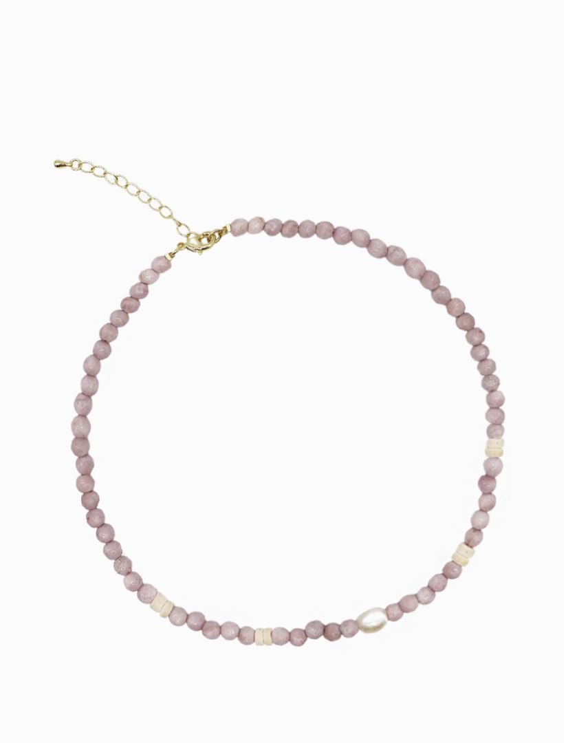 Stone and Pearl Necklace Lilac - Zjoosh