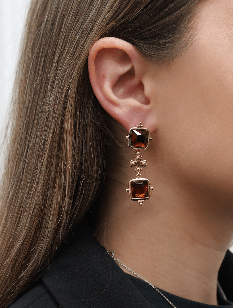 Symposium Elena Drop Earrings Amber - Zjoosh