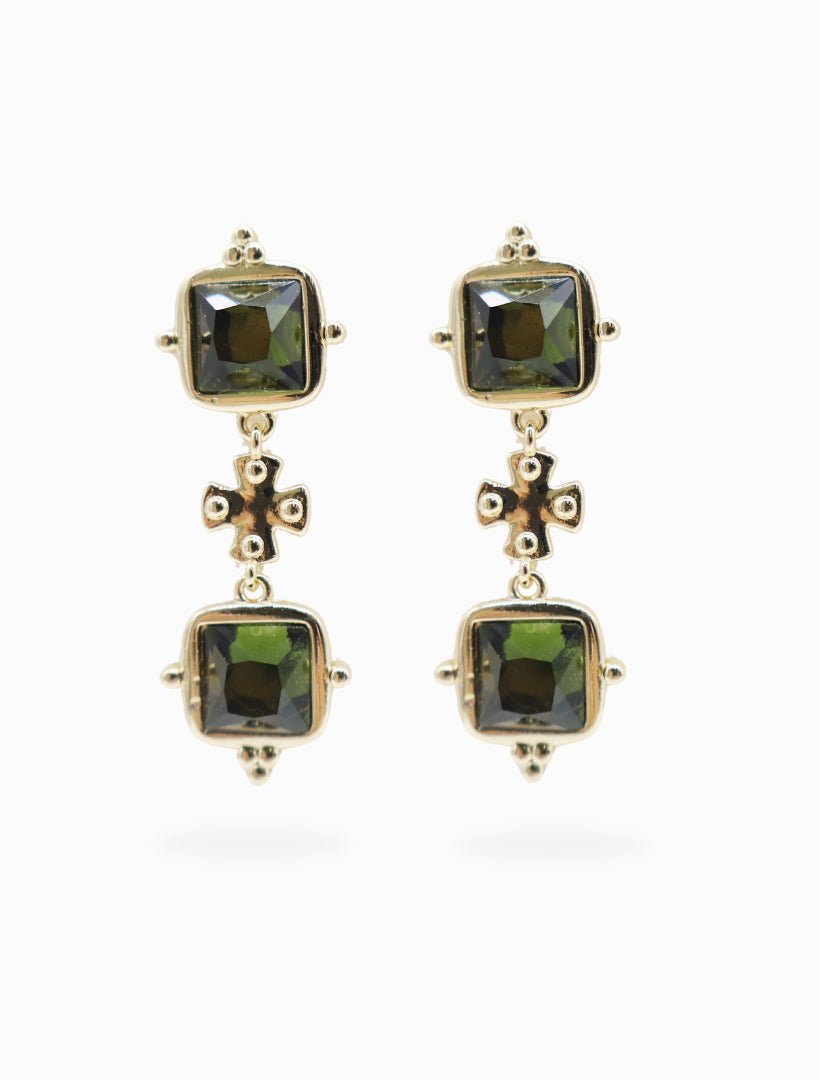 Symposium Elena Drop Earrings Green - Zjoosh