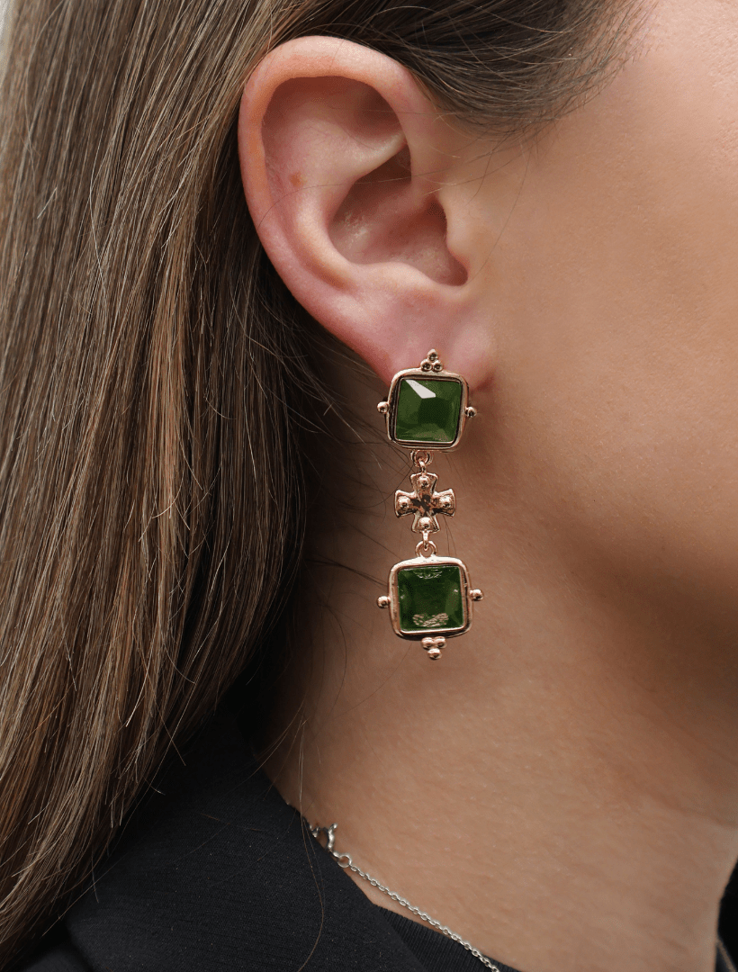 Symposium Elena Drop Earrings Green - Zjoosh