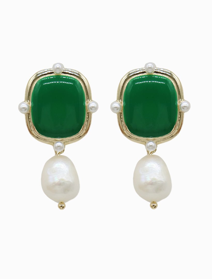 Symposium Emerald Pearl Drop Earrings - Zjoosh