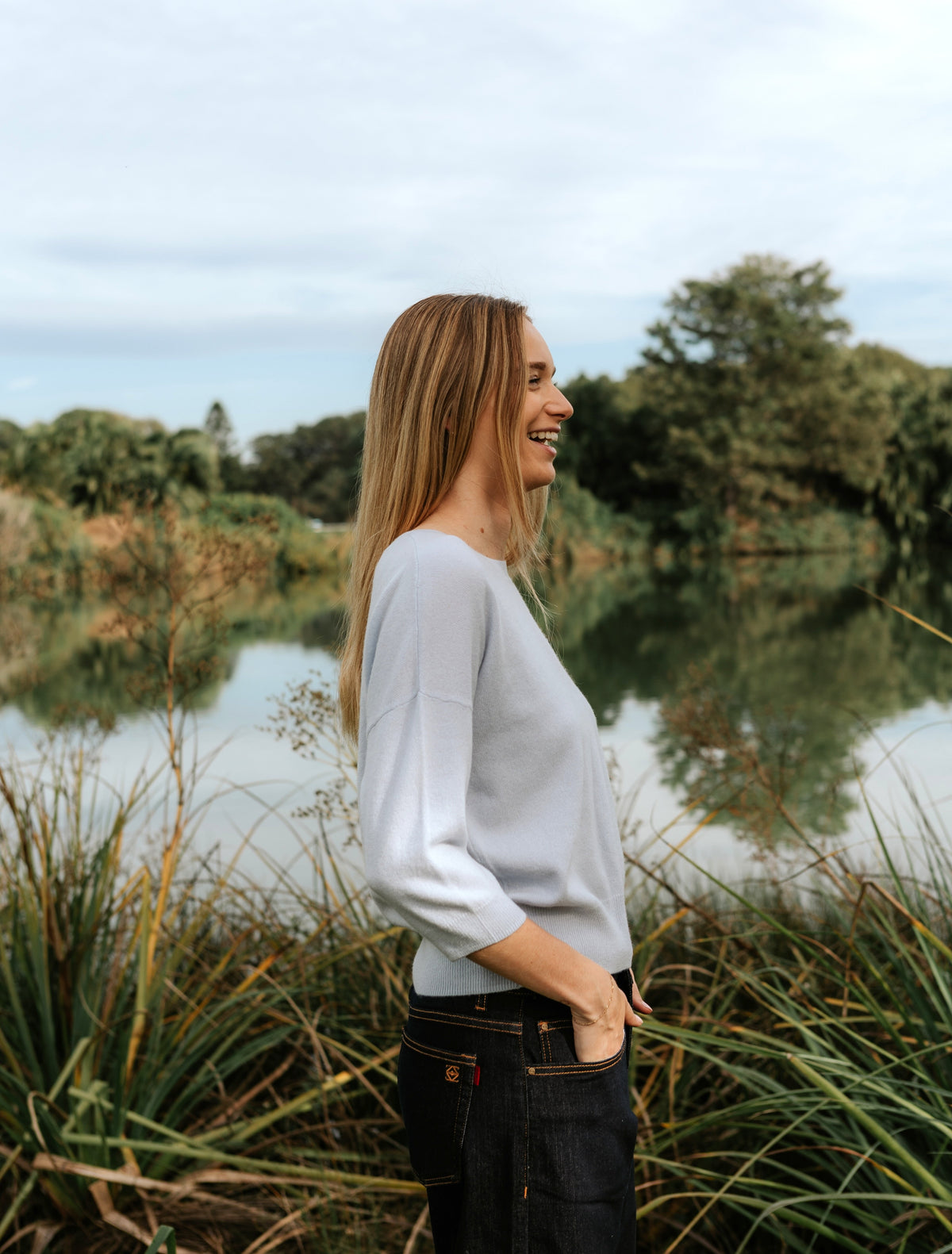 Tara Cashmere Knit Tee Blue - Zjoosh