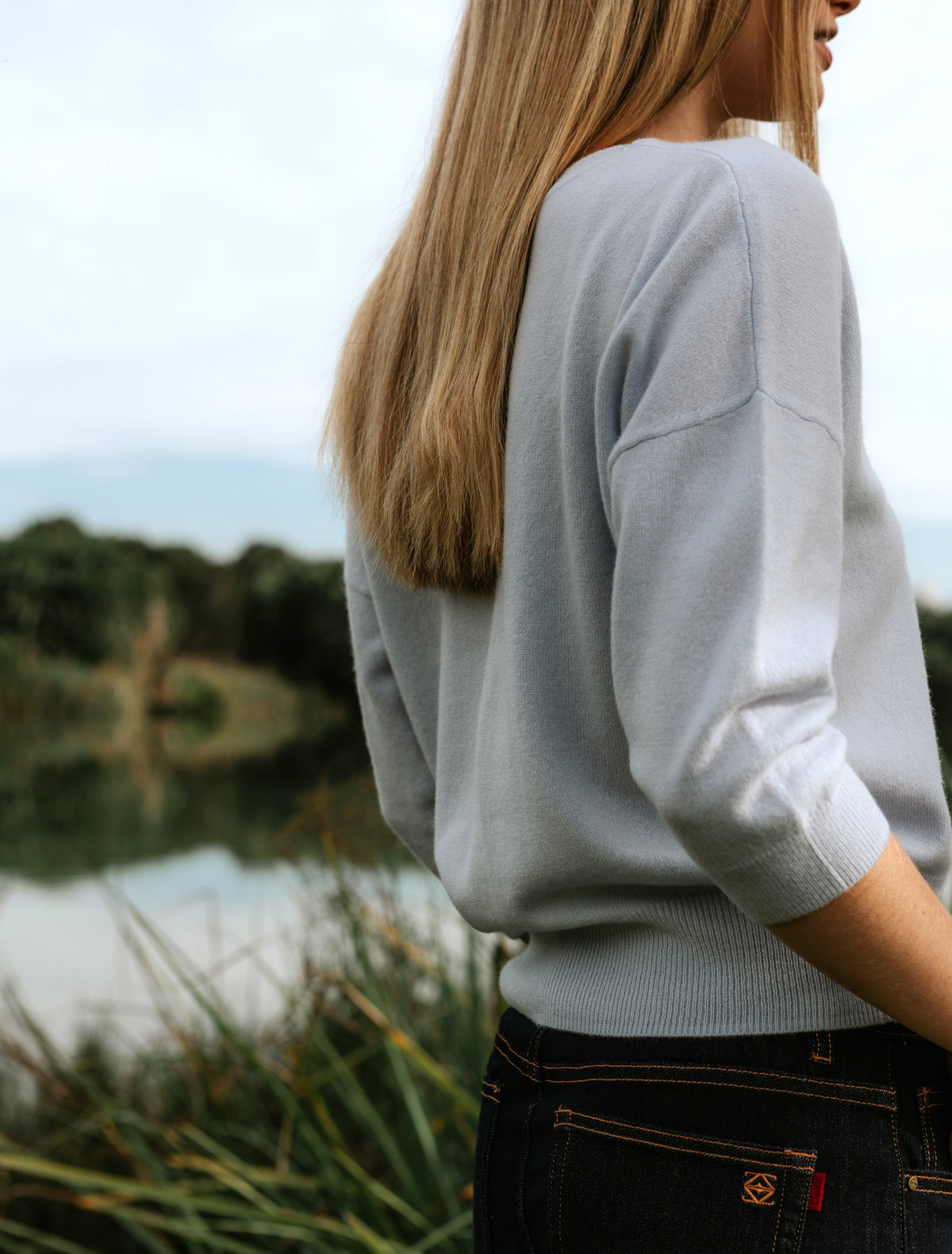 Tara Cashmere Knit Tee Blue - Zjoosh