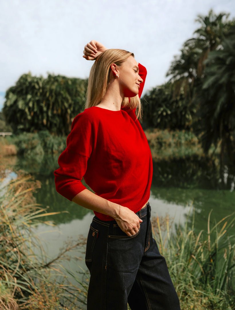 Tara Cashmere Knit Tee Red - Zjoosh