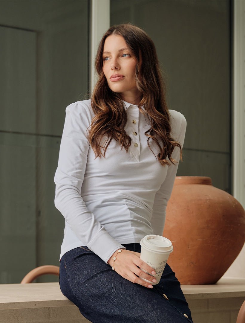 Taylor Long Sleeve Top White - Zjoosh