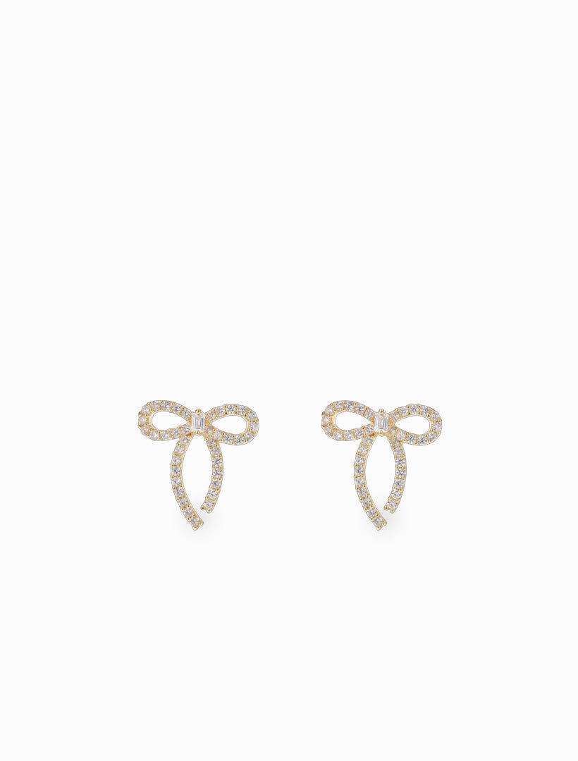 Tiny Crystal Bow Studs Gold - Zjoosh