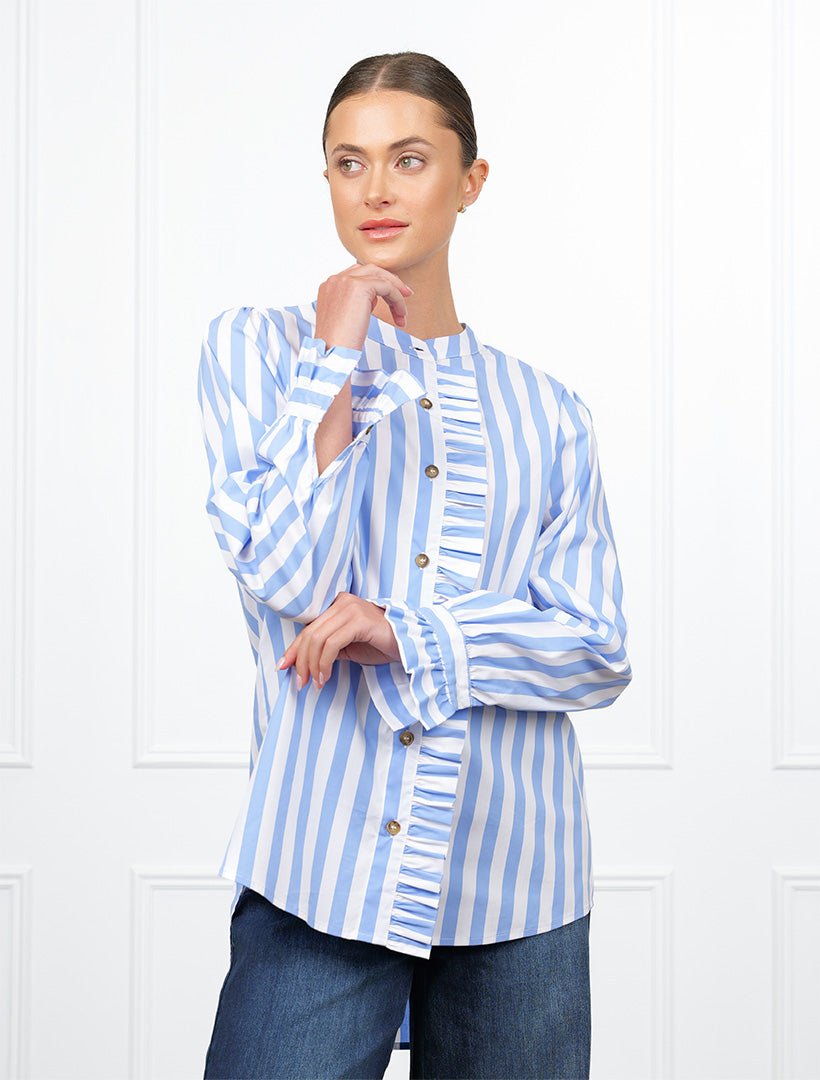 Tulip Wide Stripe Shirt Blue - Zjoosh