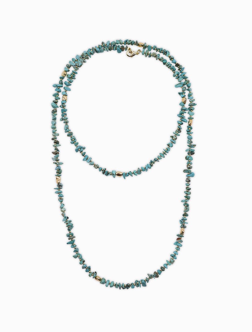 Turquoise and Gold Long Necklace - Zjoosh