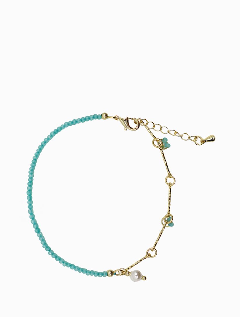 Turquoise Pearl and Gold Long Bracelet - Zjoosh