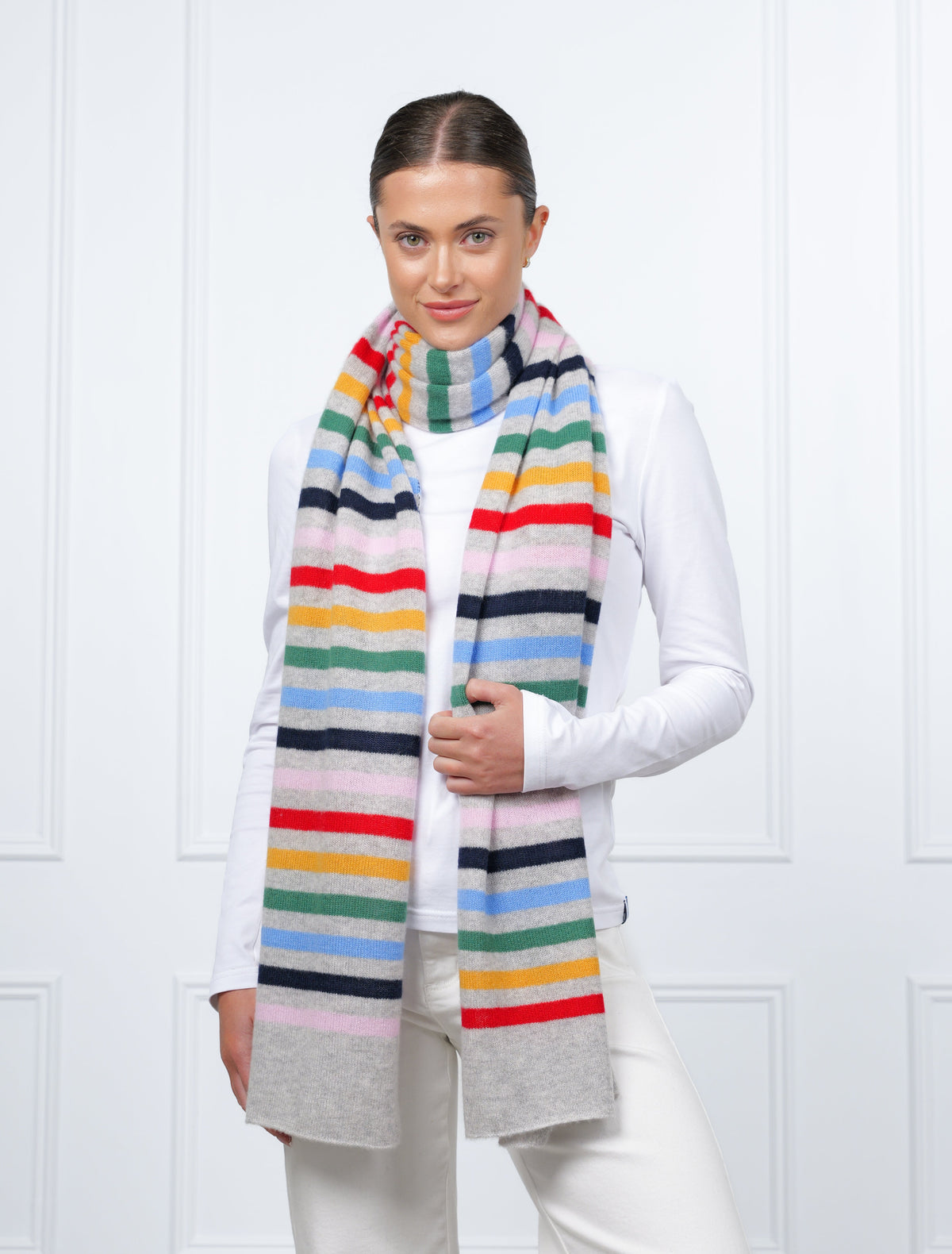 Valentina Cashmere Scarf Grey Base Multi Coloured - Zjoosh