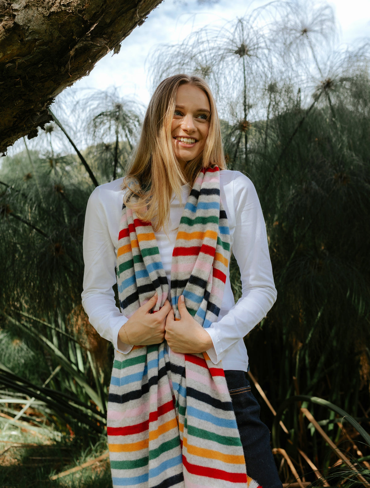 Valentina Cashmere Scarf Grey Base Multi Coloured - Zjoosh