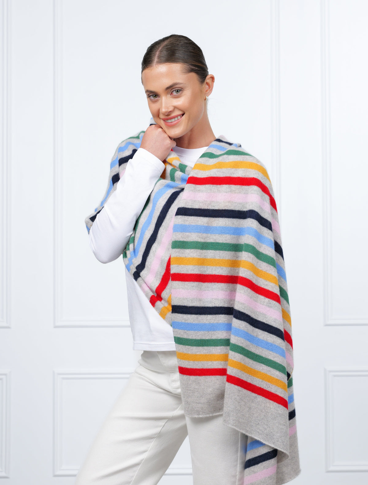 Valentina Cashmere Scarf Grey Base Multi Coloured - Zjoosh