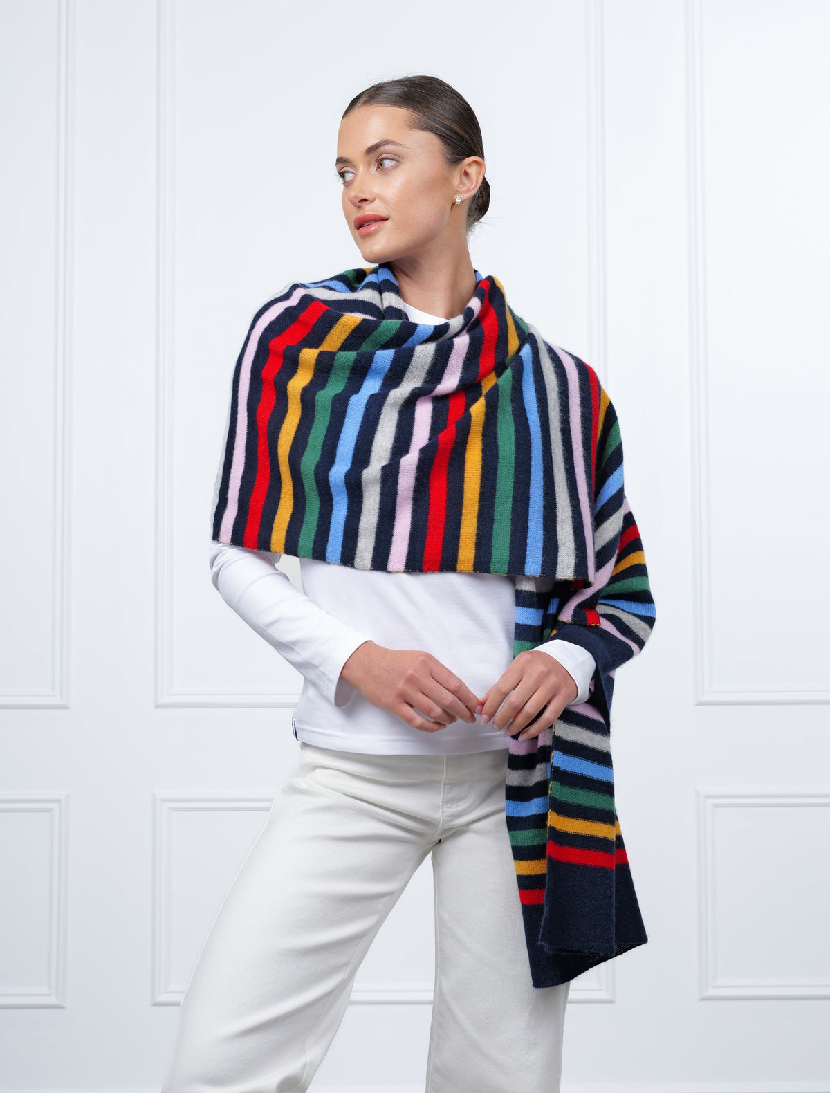 Valentina Cashmere Scarf Navy Base Multi Coloured - Zjoosh