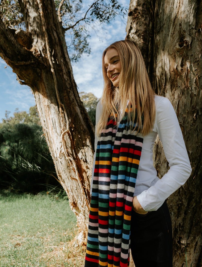 Valentina Cashmere Scarf Navy Base Multi Coloured - Zjoosh