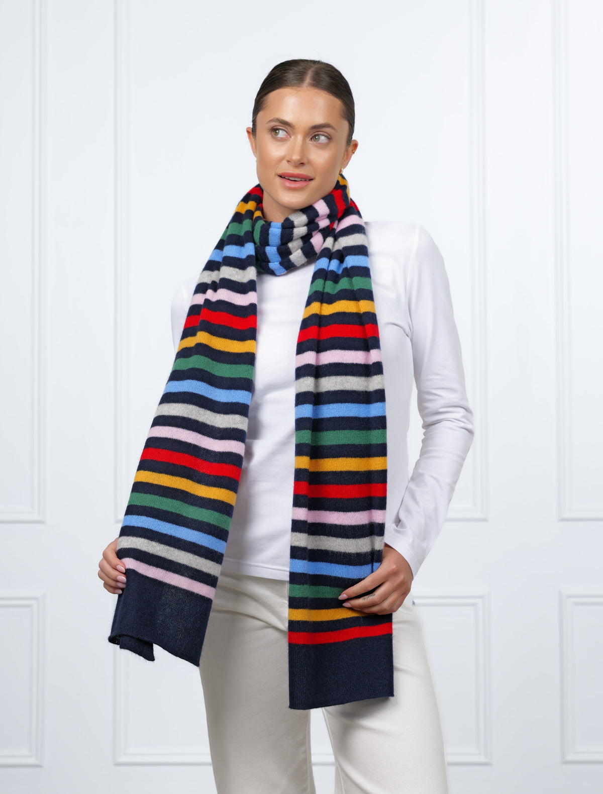 Valentina Cashmere Scarf Navy Base Multi Coloured - Zjoosh