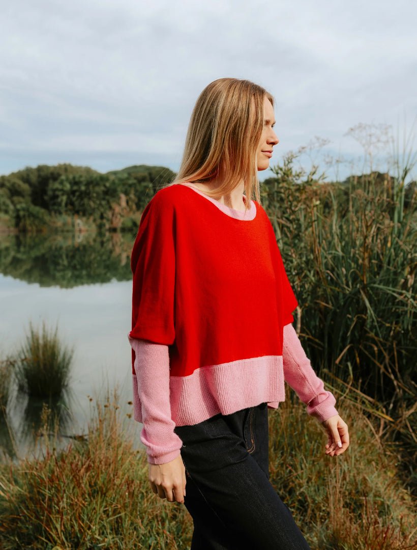 Vanessa Crop Knit Pink Red Free Size - Zjoosh