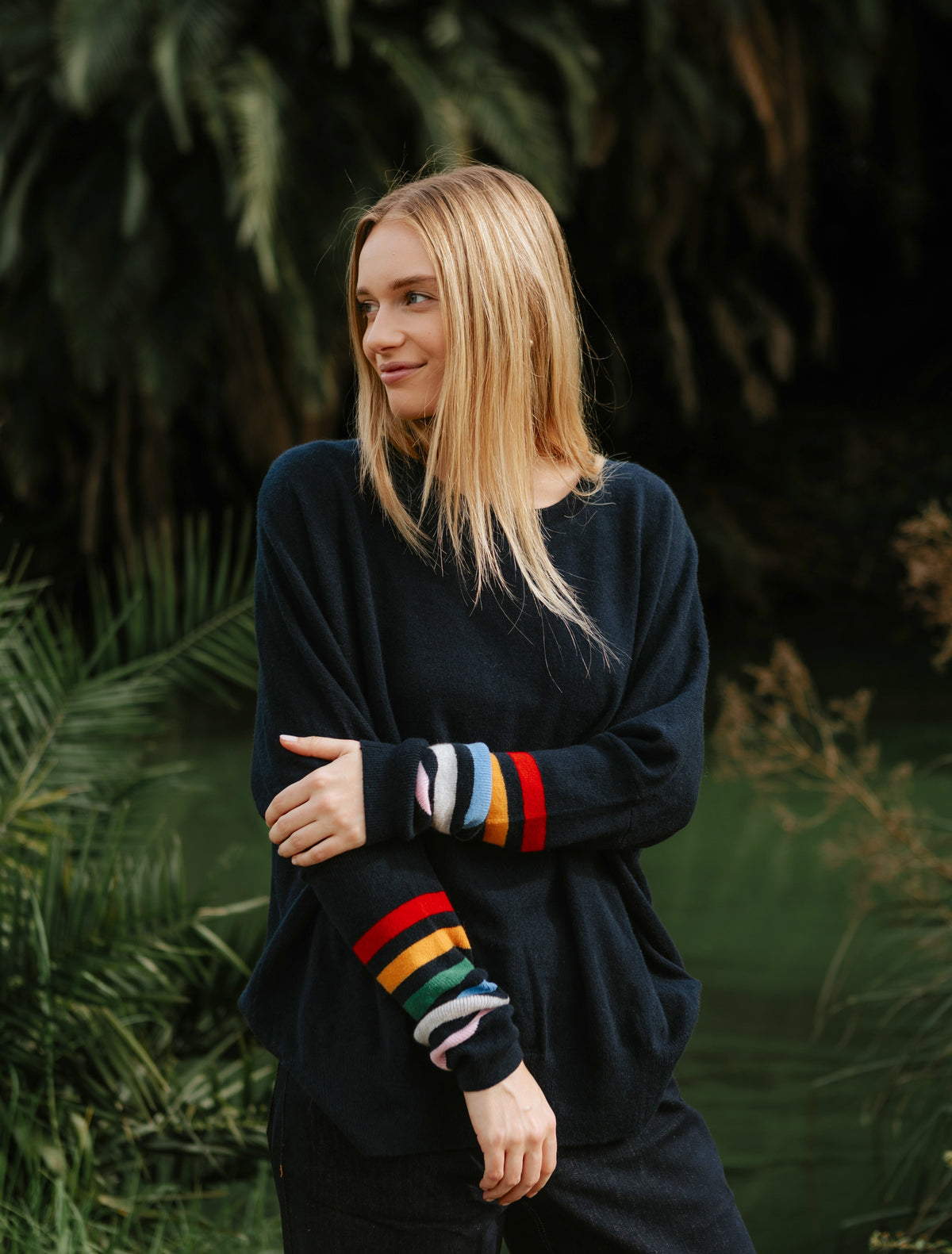 Vanessa Rainbow Knit Navy Free Size - Zjoosh