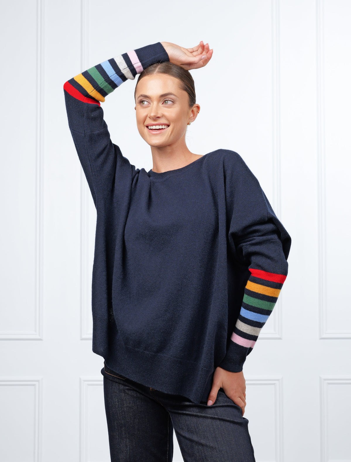 Vanessa Rainbow Knit Navy Free Size - Zjoosh