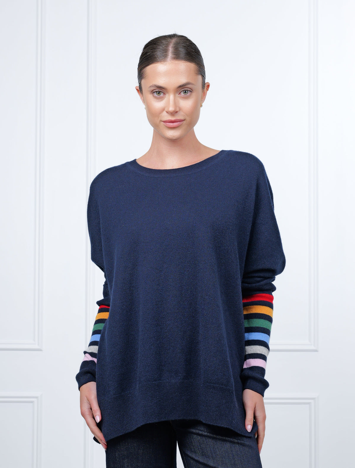 Vanessa Rainbow Knit Navy Free Size - Zjoosh