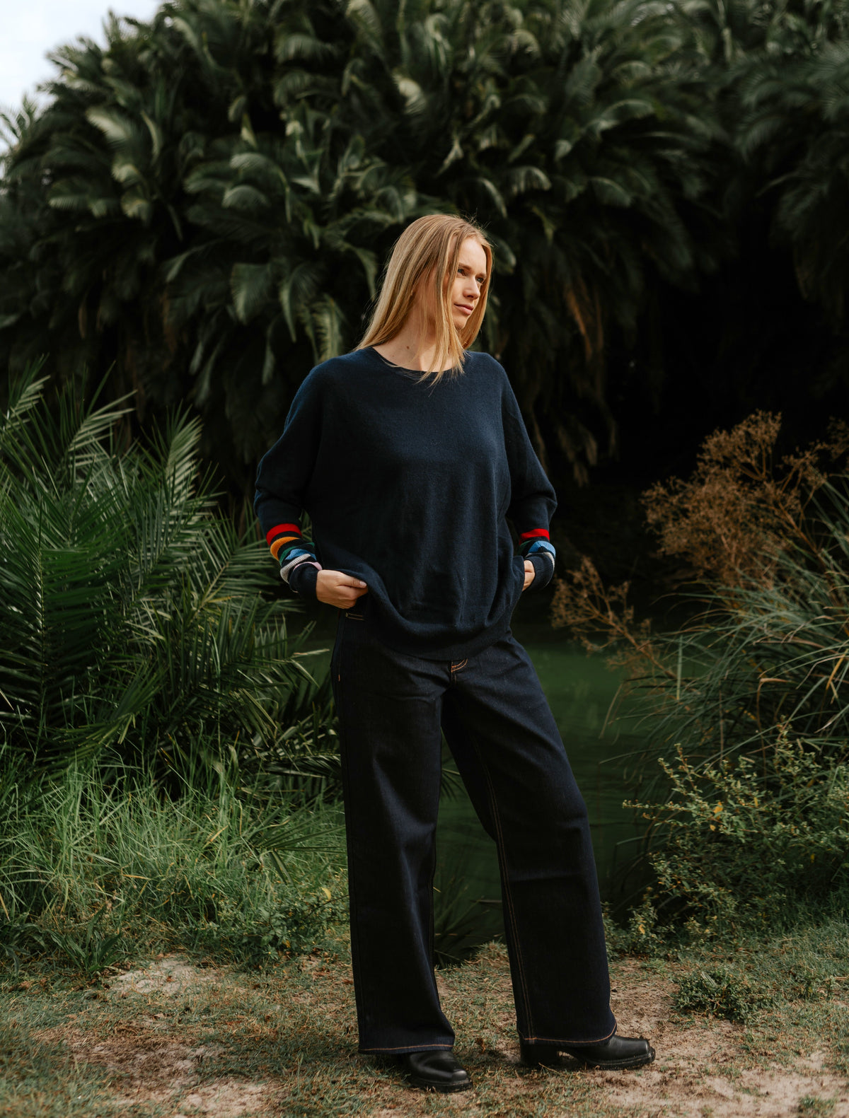Vanessa Rainbow Knit Navy Free Size - Zjoosh