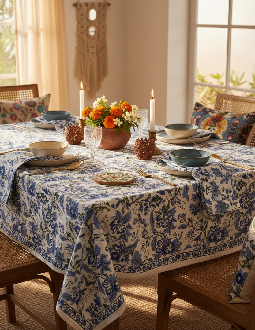 Veda Tablecloth Blue 150cm x 320cm - Zjoosh